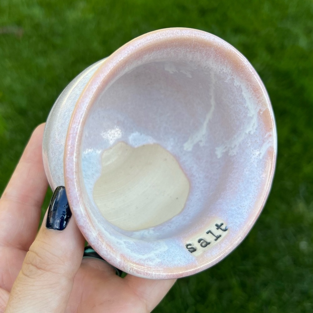 Studio Pottery Handmade Ceramic Glazed Sea Salt Cellar Dispenser Artist Signed